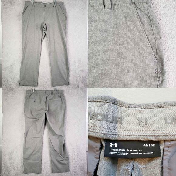 Under Armour UA Golf Pants Mens Size 40x32 Gray Loose Flat Front Chino - Picture 1 of 9